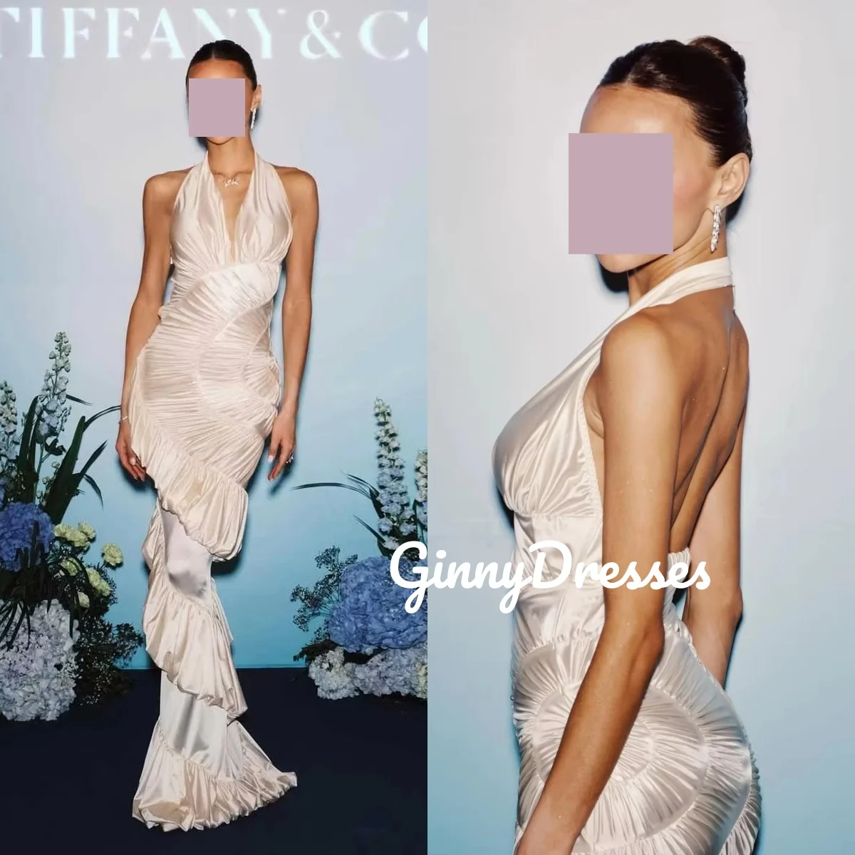 

Customize Halter فستان حفلات الزفاف Sheath Floor-Length Wedding Party Dress Ruffle Zipper Up Sleeveless Birthday Dresses Luxury