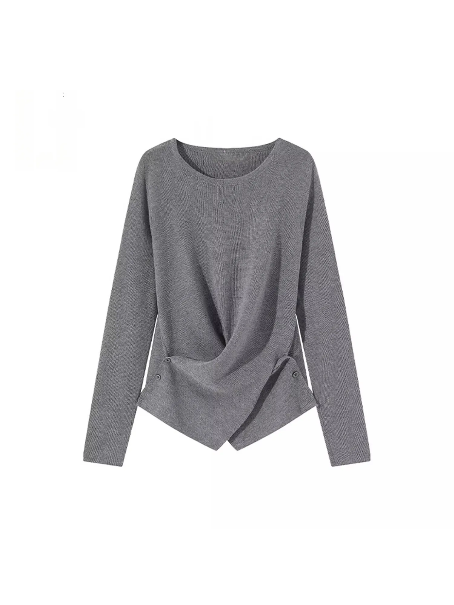 

Женская облегающая трикотажная футболка с длинным рукавом, базовый топ необычного дизайна, весна-осень, новинка, круглый вырез, вискоза