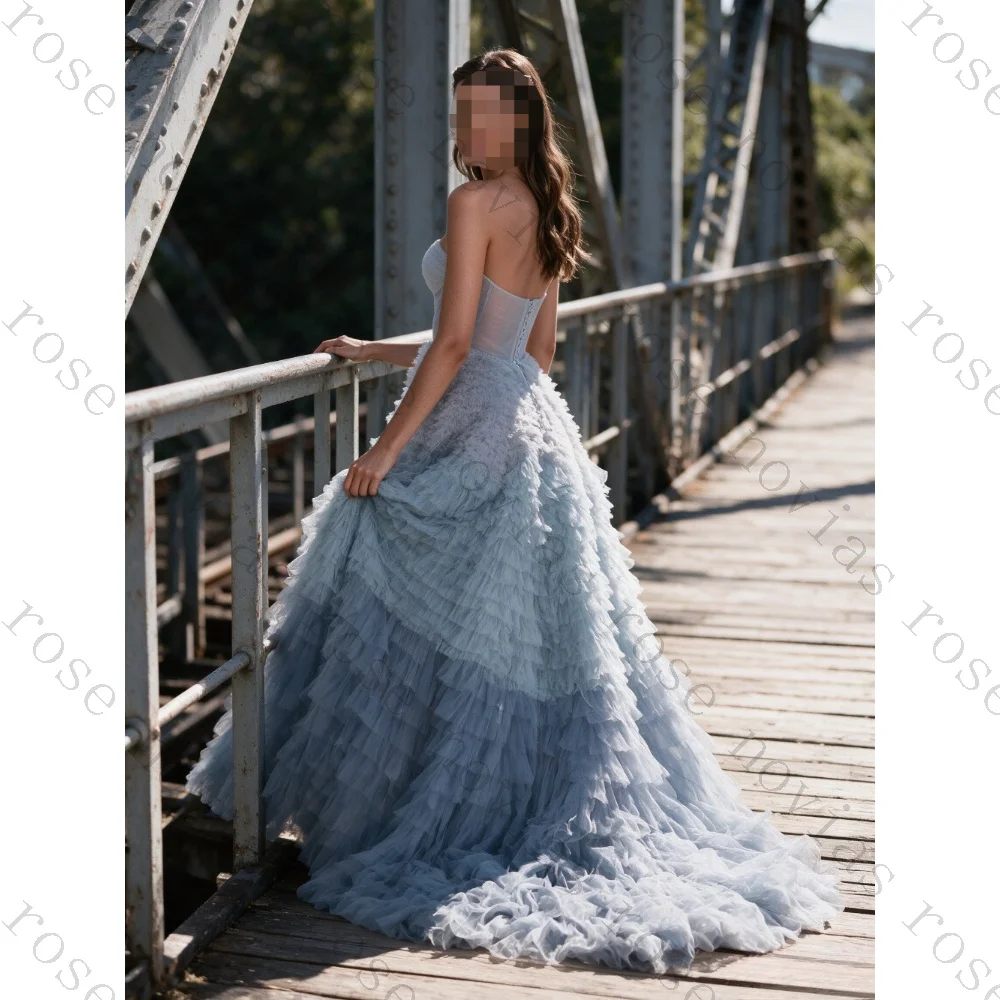 Customized Graceful Charming Unique Gradient Blue Sweetheart Quinceanera Dresses Sleeveless Net Tiered Temperament Fashion Gowns