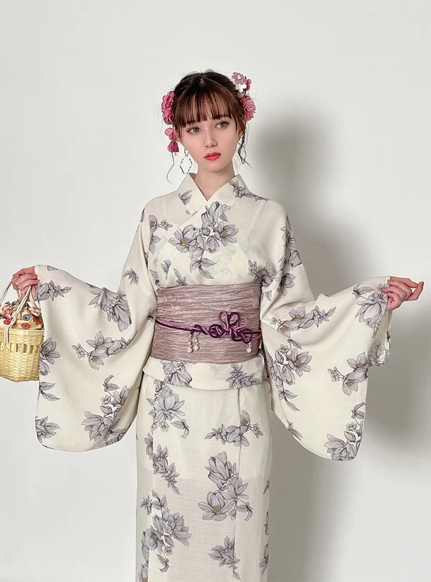 

Женский комплект из двух предметов: кимоно-халат из полиэстера, легкий в уходе, с принтом «Фейерверк», новая коллекция, традиционная японская одежда