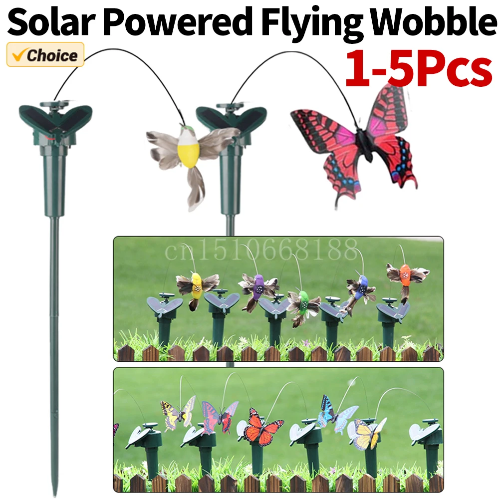 

1-5PCS Solar Powered Flying Butterflies Auto Flying Bird Garden Dancing Fluttering Butterfly Hummingbird Yard Home Decor