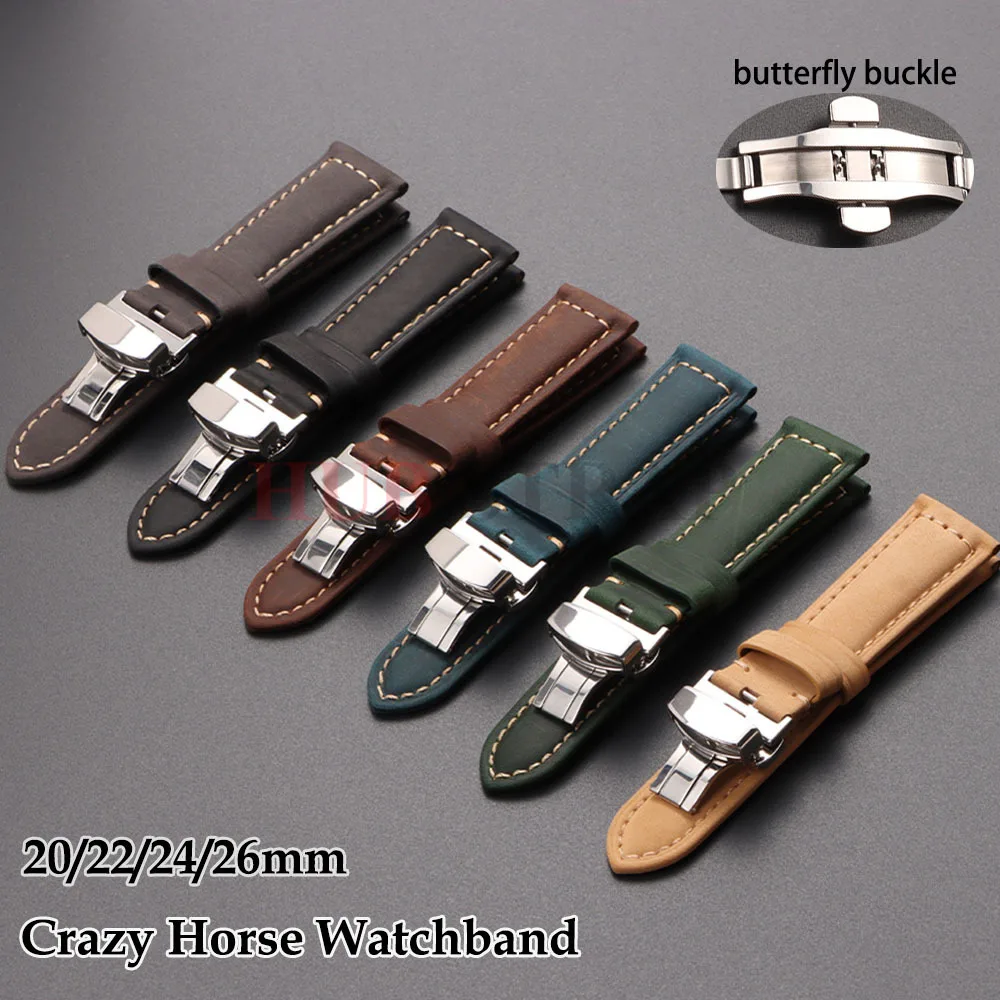 20mm 22mm 24mm 26mm 오메가 비즈니스 시계 밴드용 정품 송아지 가죽 시계 밴드 버터플라이 버클 스티칭 브라운 스트랩