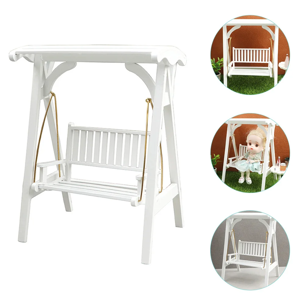 

Miniature 1:12 Dollhouse Furniture White Mini Swing Decorations Exquisite Swing Toy Safe Kids Play Craft Home