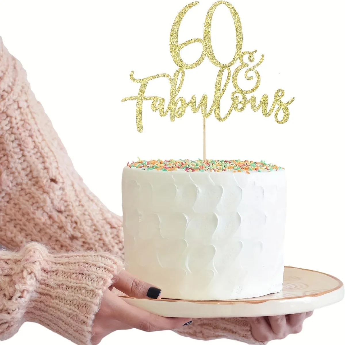 1 Packung Gold 60 & Fabulous Geburtstagstorten-Topper für 60. Geburtstagsparty-Dekorationen 60 Geburtstagstorten-Dekorationszubehör – Detail 4