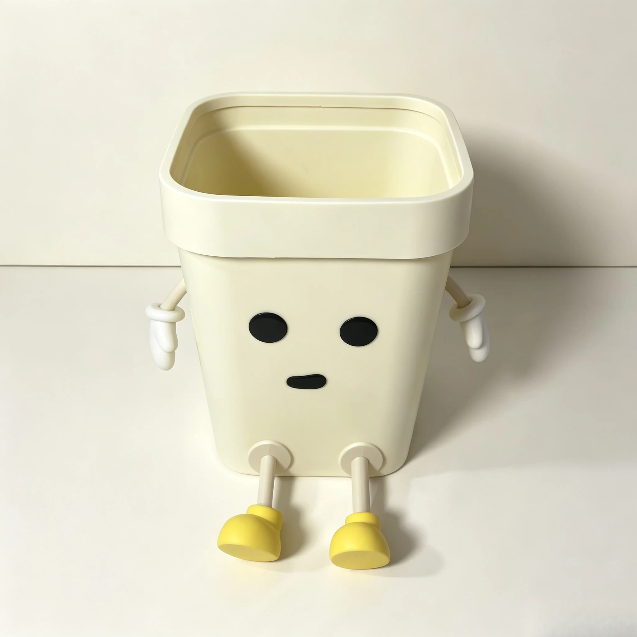 Kawaii Cute Square Plastic Trash Can With Removable Arms Legs, Adorable Decorative Waste Bin for Home Bedroom Dorm, 1‑Pack & 2‑Pack Available