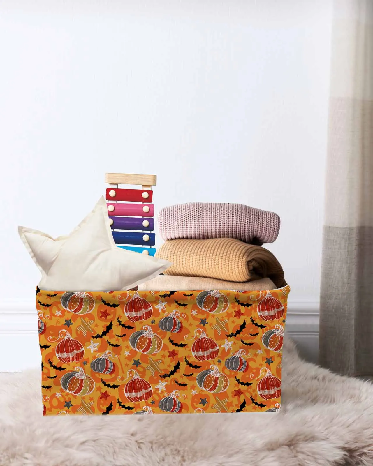 

Halloween,Hand-Painted,Pumpkin Basket Clothes Folding Storage Box For Nursery Underwear Toy Organizer Laundry Basket With Handle