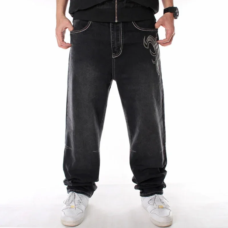 Man Loose Baggy Jeans Hiphop Skateboard Denim Pants Street Dance Hip Hop Rap Male Black Trouses Chinese Size 30-46