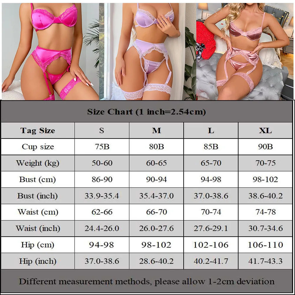 Sexy Lingerie Lace Underwear Women Push Up Bra Intimate 4-Piece Garter Belt Set Open Back Soft Comfortable Porn Suit image 5