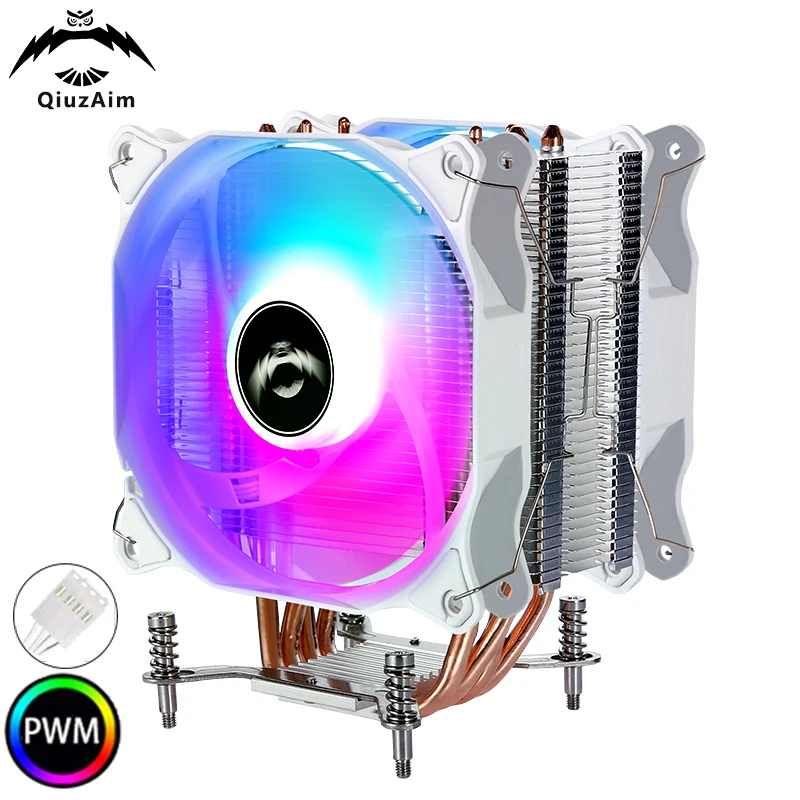 

QiuzAim White 120mm Fan 4Pin/PWM pc fan 4 Heat Pipe x79 x99 Processor Radiator Air-Cooled cpu cooler install LGA2011 2066 2099