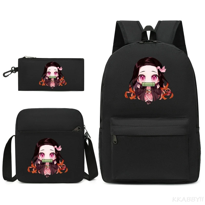 3Pcs/set Anime Kamado Nezuko Demon Slayer Backpacks for Girls School Bag Teenager Student Canvas Laptop Back Pack Women Rucksack