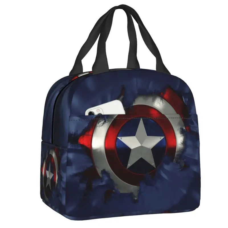 Captain America Insulated Lunch Box for Women Portable Warm Cooler Thermal Lunch Bag Camping Food Picnic Container Tote Bags