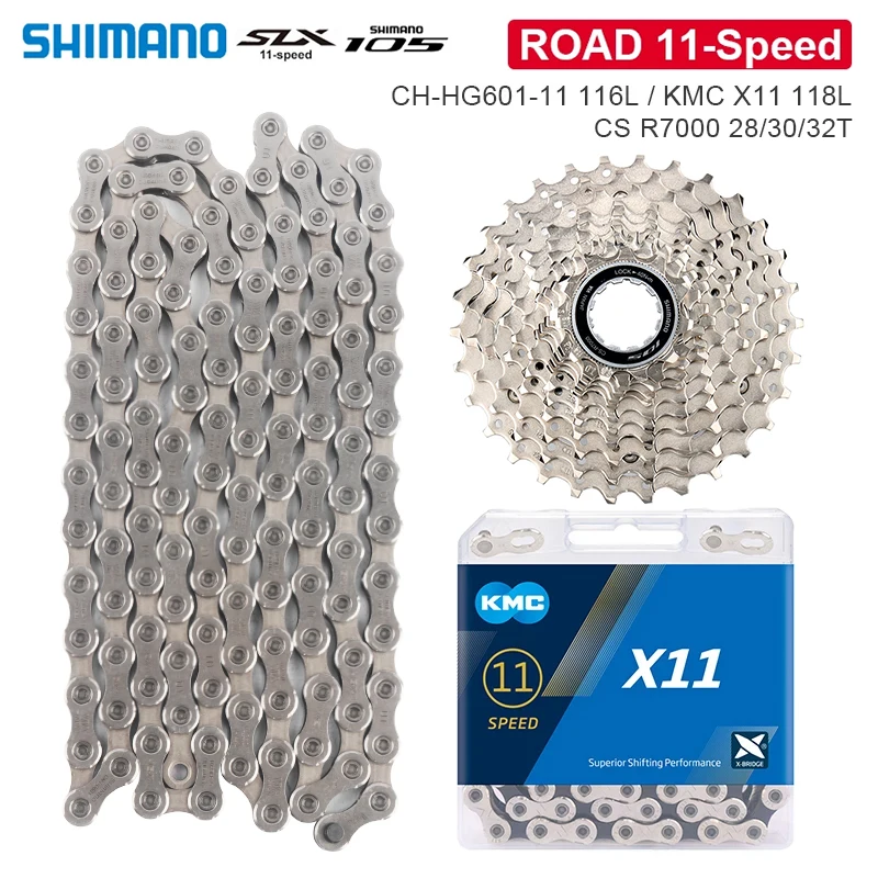 Original Shimano 105 R7000 Cassette K7 11 Speed Groupset 28/30/32T/HG601 Chain KMC Chains R7000 HG Flywheel Road bike 1X11V Kit