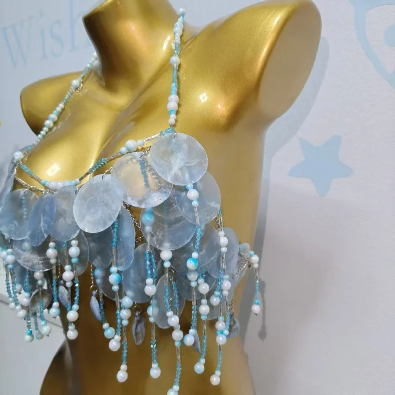 Böhmischer Naturmuschel-Körpergurt-Top für Damen, Verstellbarer Neckholder-Ketten-Body-Top für Strandurlaub und Fotoshootings, Körperaccessoire – Detail 10