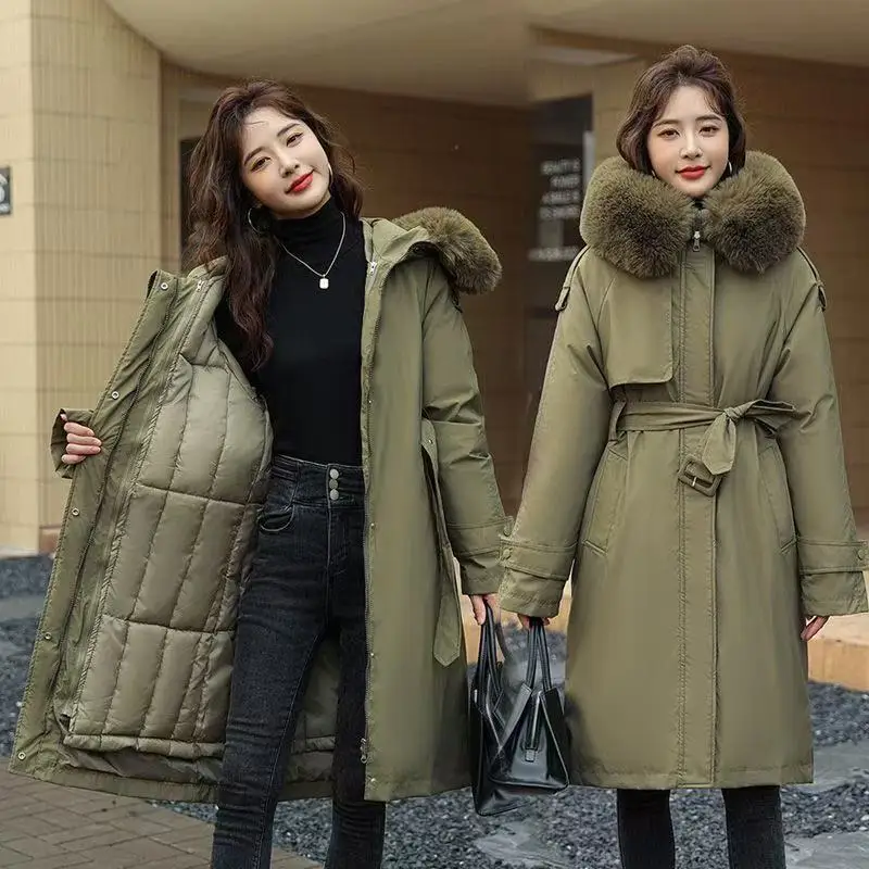 

New Detachable Down Cotton Jacket Thicken Coat for 2025 Winter Women Warm Hooded Coats Female Cotton Casual Long Pike Overcoat