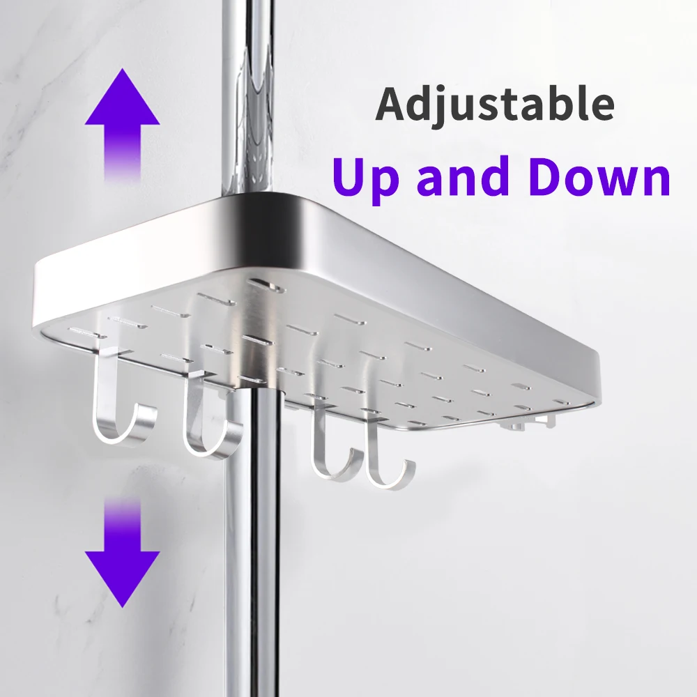 Silver Aluminum Shower Storage Holder Rack Organizer Bathroom Shelf Shampoo Tray Stand No Drilling Floating Shelf