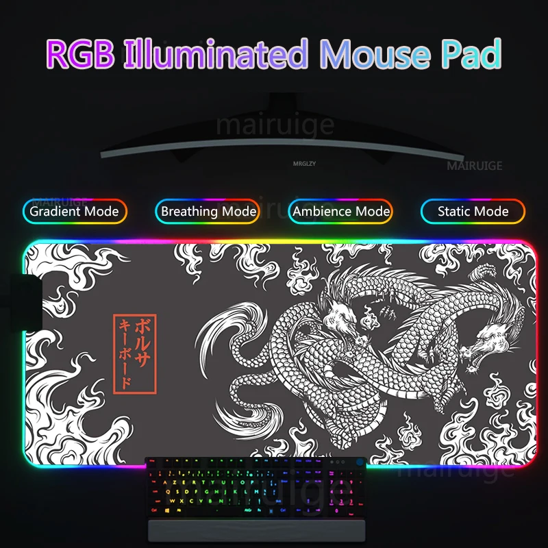 

Dragon Art RGB Led Mouse Pad Japan Great Waves Backlight Office Gaming Accessories Original Black Gamer Keyboard DeskMat Carpets