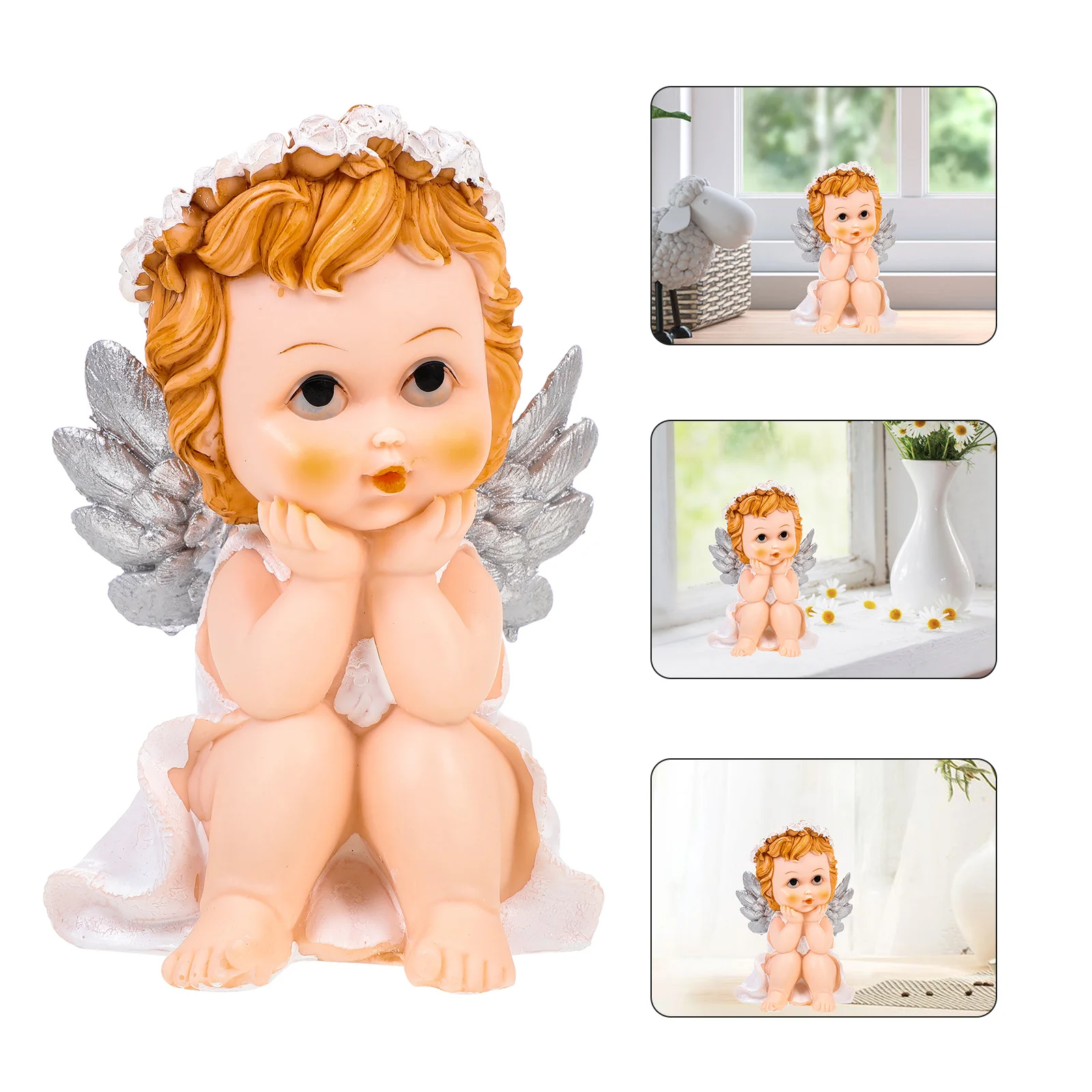 

Resin Angel Sculpture Adornment Lovely Ornament Home Garden Decor Vivid Desktop Adornment Simple Portable Steady Stand Smooth