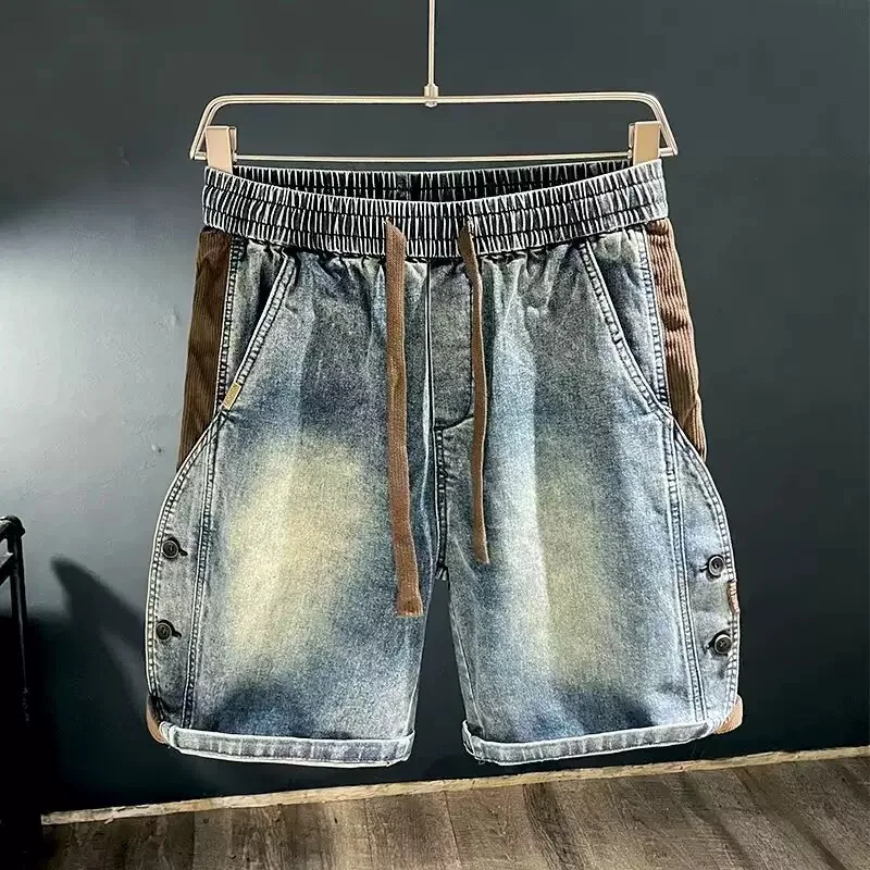

New Summer Fashion Trendy American Retro Straight Leg Stretch Denim Shorts Men's Casual Loose Sports High Quality Shorts
