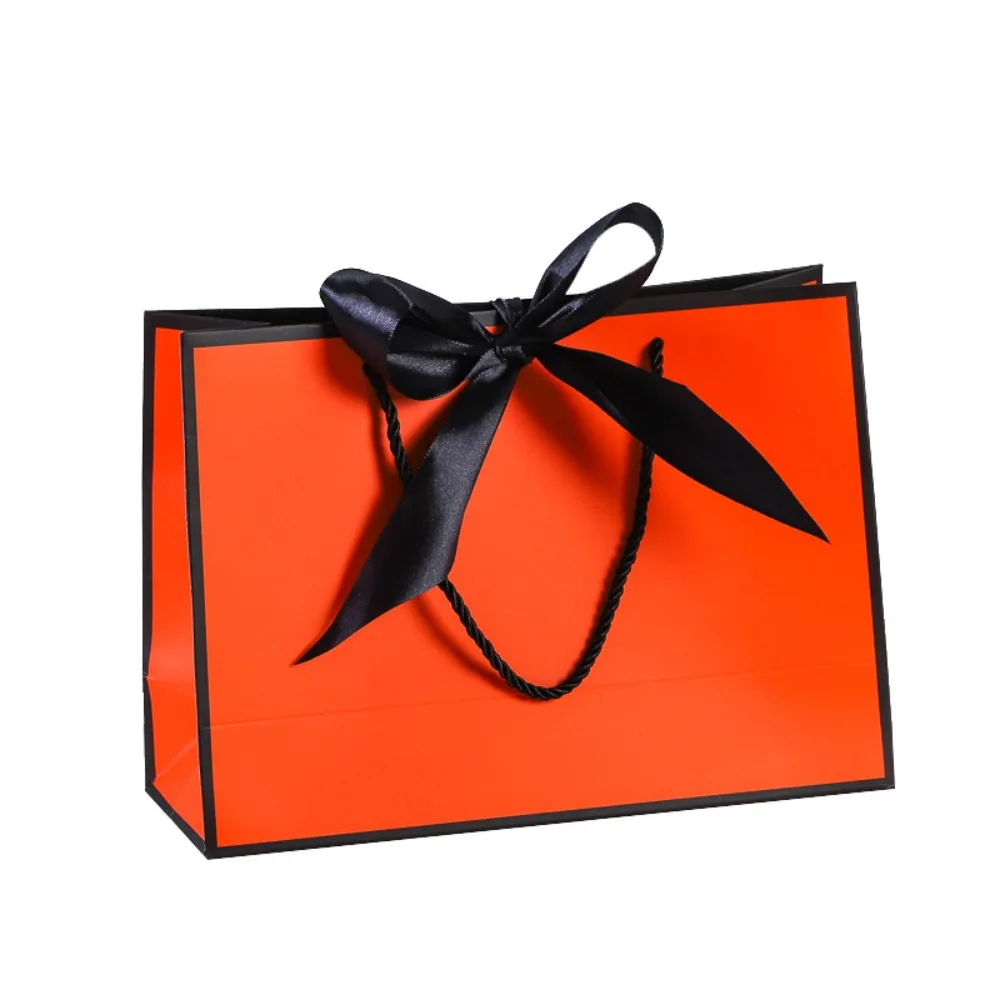 

10Pcs Cosmetic Bag Bow Ribbon Gift Paper Bag Portable Reusable Clothing Handle Bag Convenient Multi Color Wedding Gift Bag Book