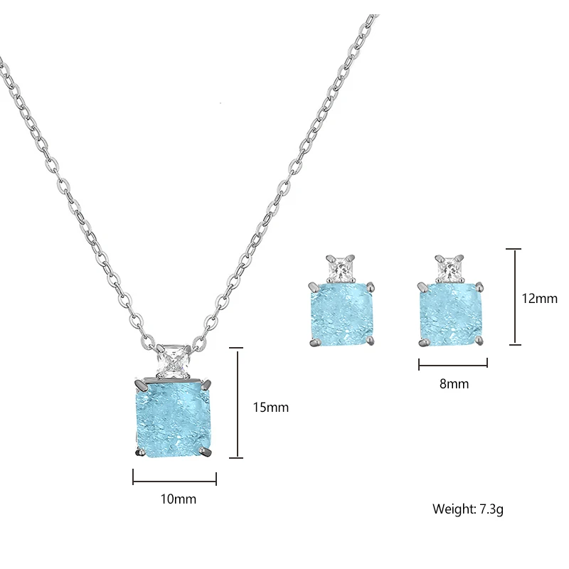 ZAKOL Elegant Ocean Blue Square AAA Zirconia Earring Necklaces Set for Women Exquisite Wedding Party Jewelry Gift for Women