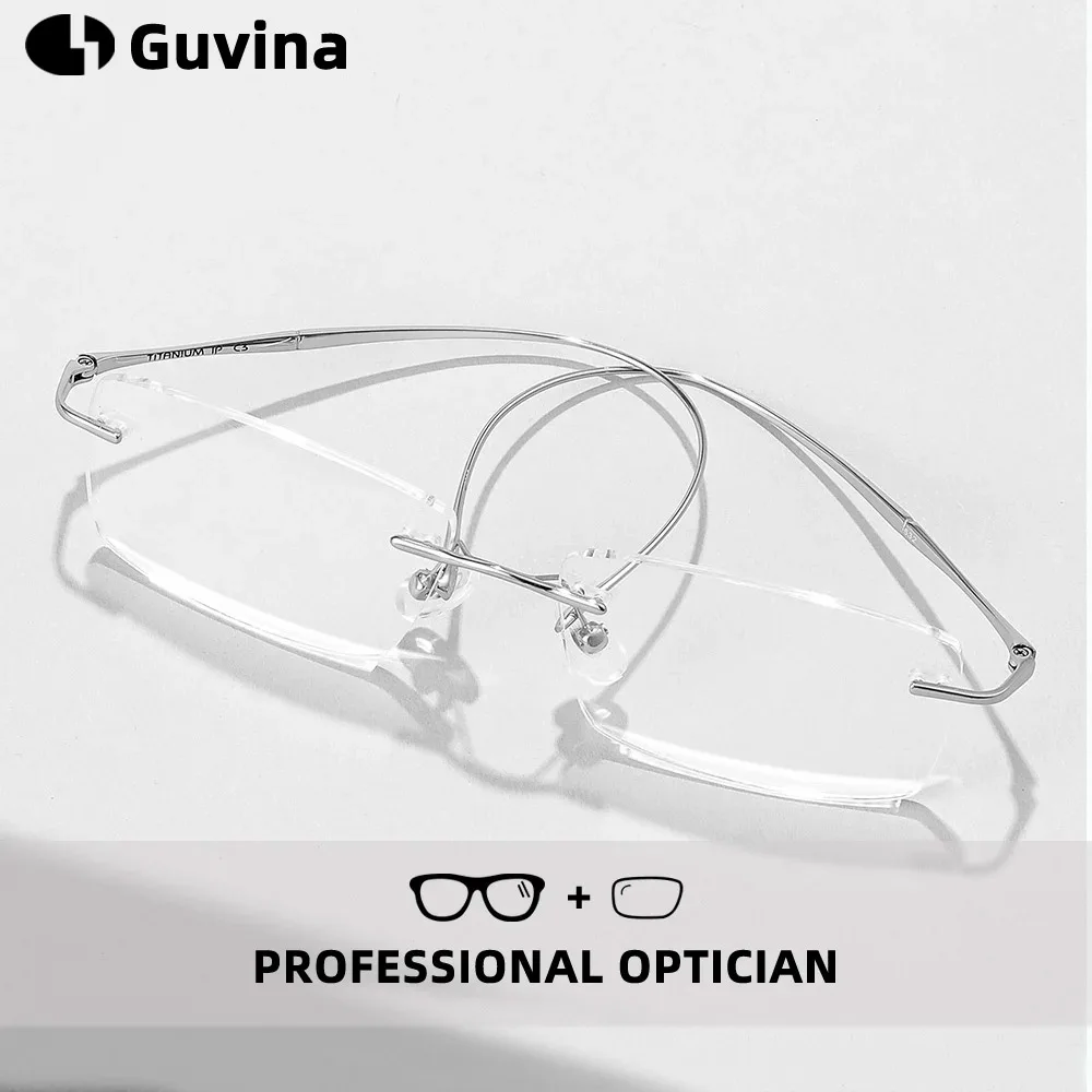 

Pure Titanium Glasses Anti Blue Light Men's Prescription Eyeglasses Optical Lenses with Recipe Chameleon Rimless Glasses Women