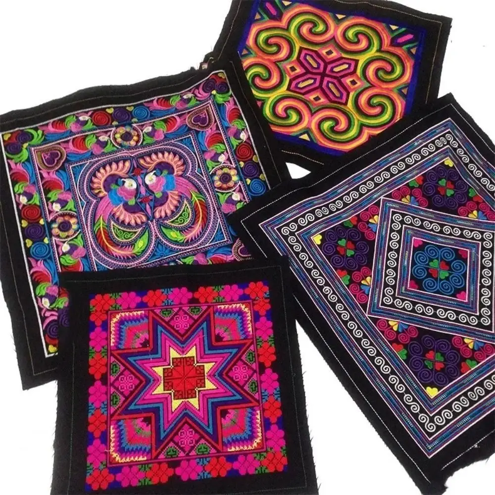 Square Ethnic Style Cloth Patch Embroidered Fabric Miao Embroidery Clothing Applique Flower Pattern Clothing Patch Sewing