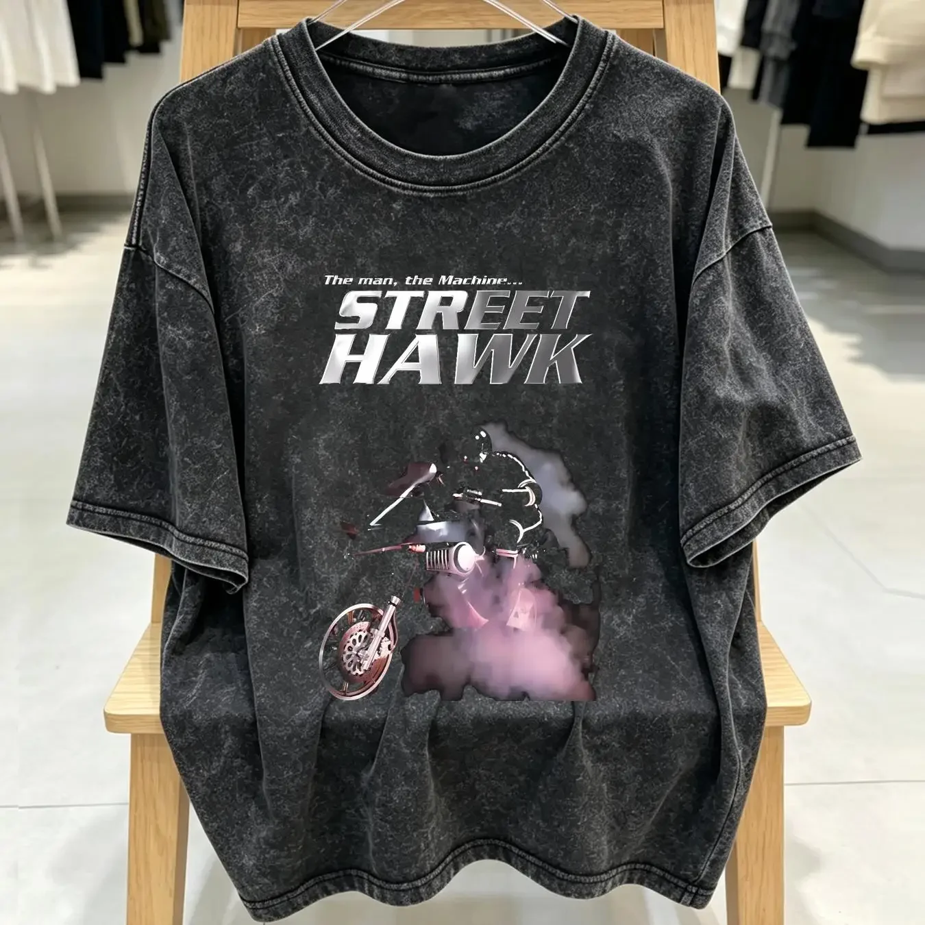 washed T Shirt Street Hawk Movie Men's Black Size S 5XL vintage Washed Top For Everyday Wear Casual designer clothes homme
