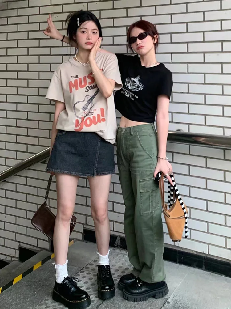 American High Street Grass Green Workwear Jeans Women's Summer High Waist Slim Tall Extended Loose Wide Leg Pants