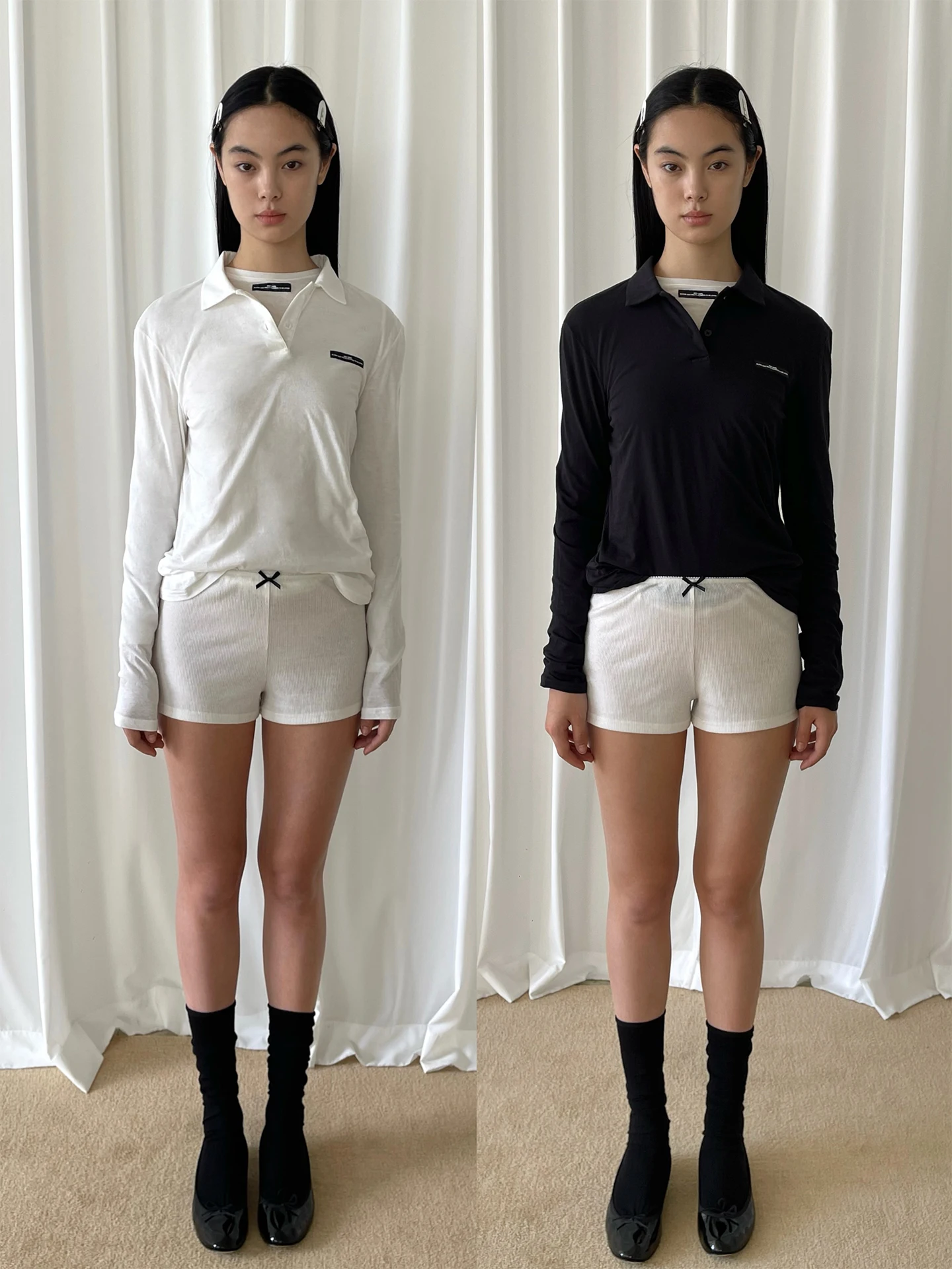 

Женская хлопковая футболка PFF GIRL с двухцветным логотипом, черно-белая, приталенного кроя, с длинным рукавом, для повседневной носки