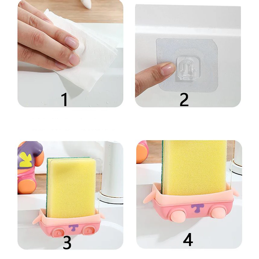 Kitchen sink drain rack with wood pulp sponge set, reusable sponge for scrubbing, suitable for kitchen, bathroom -