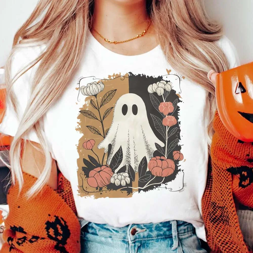 

Harajuku Cartoon Printed Autumn Cute Short Sleeved Casual Women's Pattern Casual Style T-Shirt Thanksgiving Top White T-Shirt
