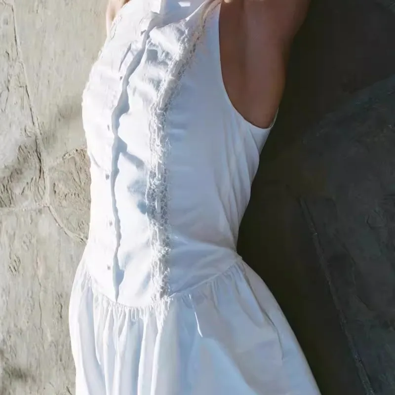 

High Waist A-Line Dr Lace Splicing Svel round Ne Gored Skirt Casual Summer Dr Women's plus Size Dres