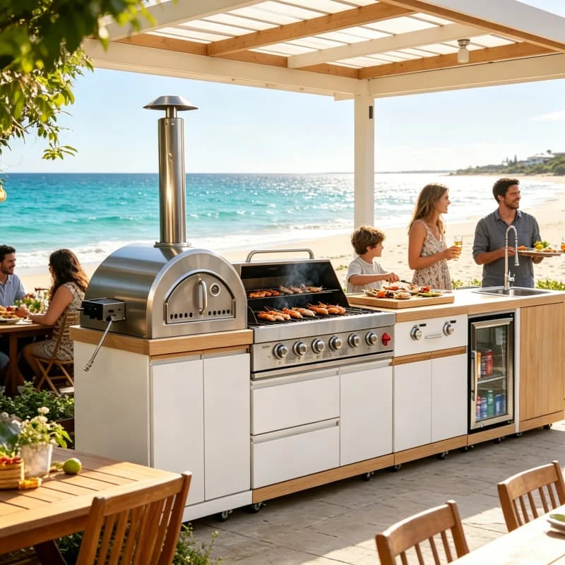Folding Outdoor Kitchen Camp Table Portable Cook Station With Sink Storage Rack For RV Camping Beach Backyard Customized view 5