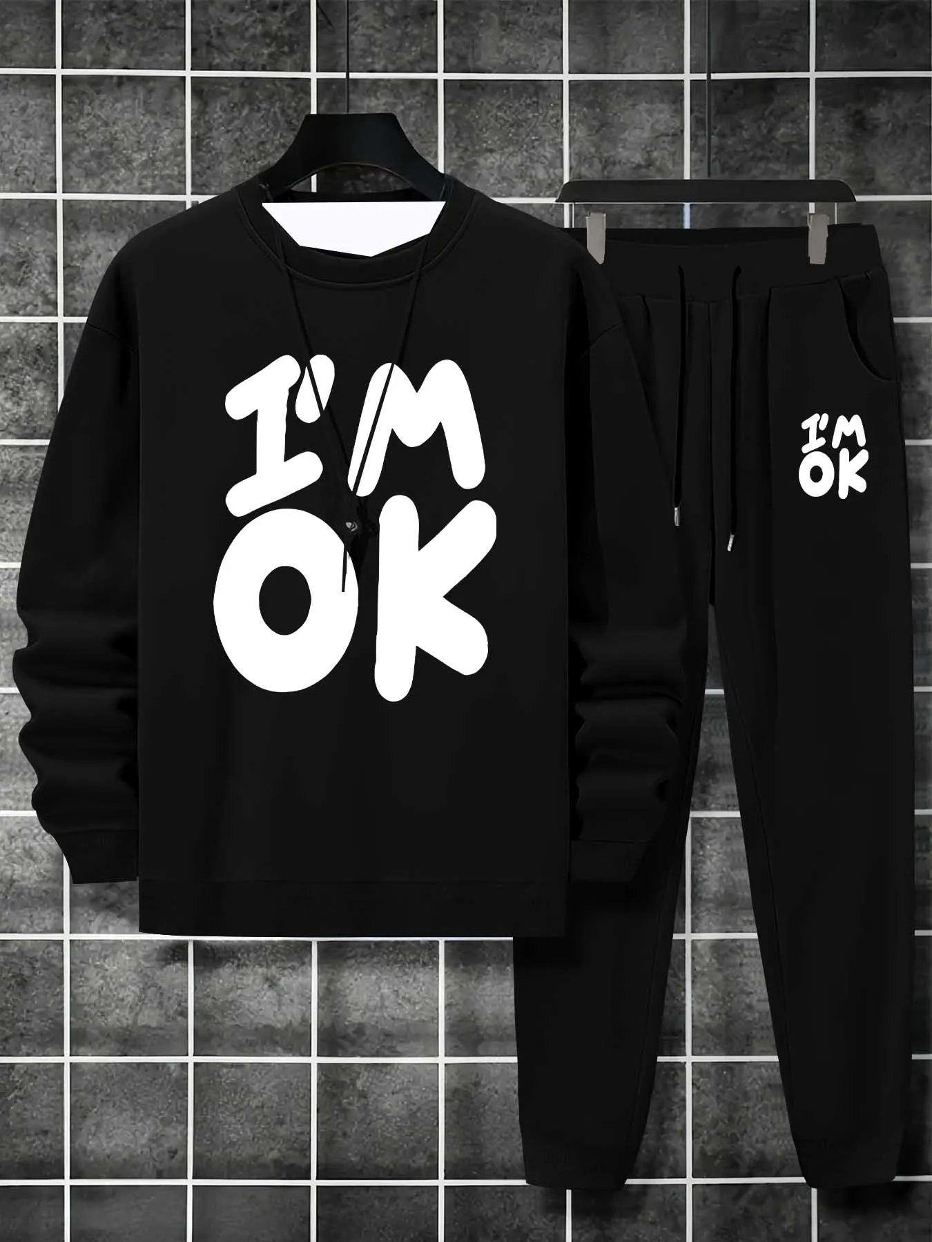 

2025 Autumn/Winter Y2K Men's Sports Set I'm OK 3D Printed Fashion Suitable for Men's Street Leisure Daily 2-piece Set