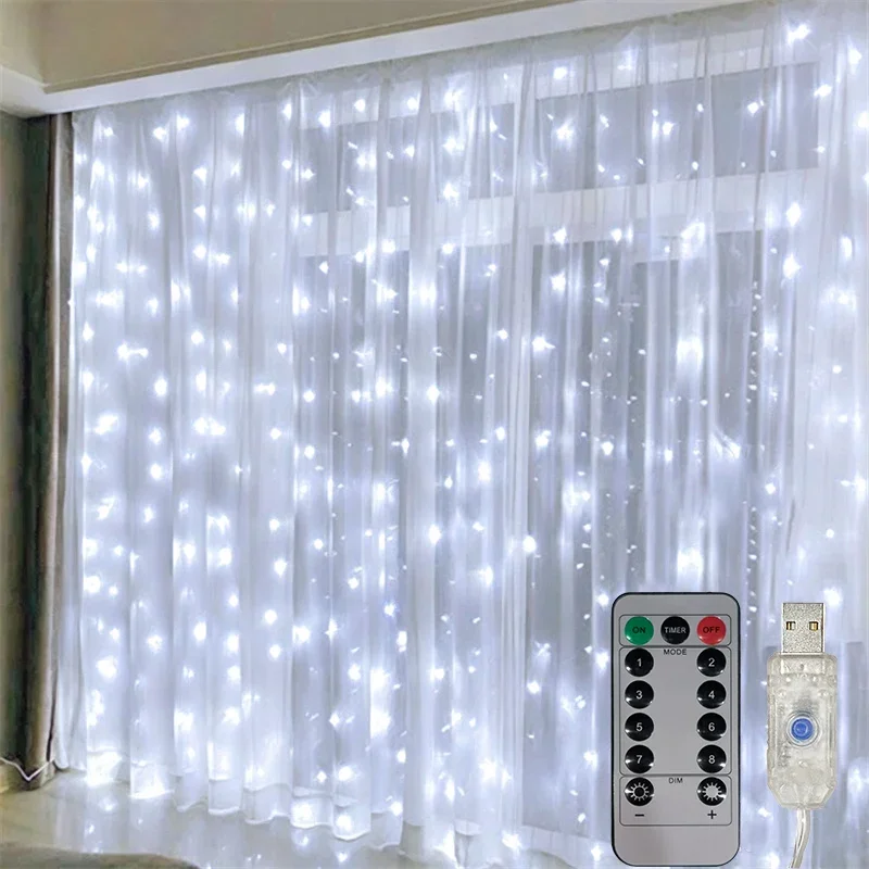 Christmas LED Curtain Lights 8 Modes Wedding String Lights USB Plug Halloween Party Room Valentine's Day Fairy Garden Decor