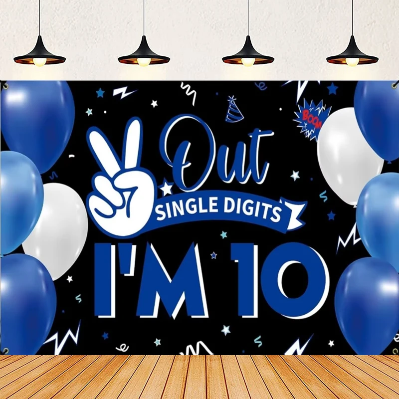 

Фон для фотосъемки для мальчиков с днем 10-летия, день рождения, воздушные шары, фон для домашней вечеринки, настенный баннер, декор