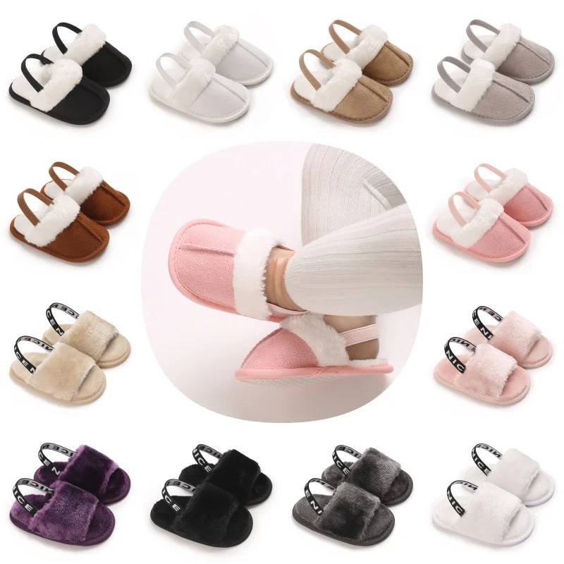 

Модные мягкие классические женские детские тапочки-сандалии, дышащие, из искусственного меха и кожи, простые эластичные сандалии для принцесс