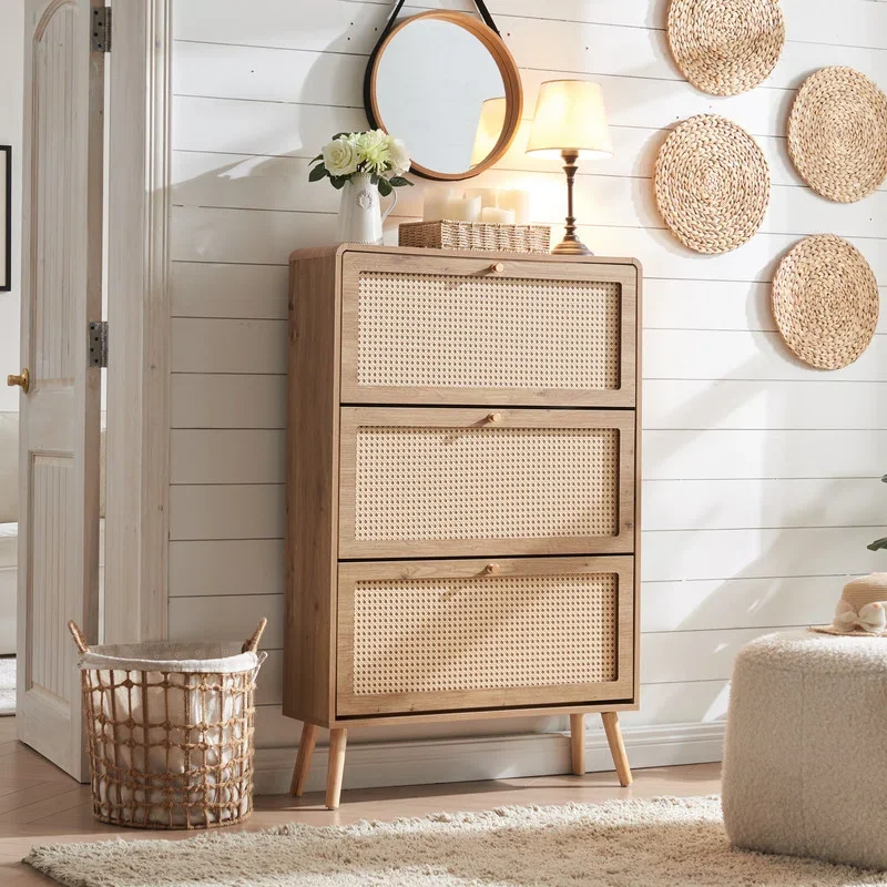 

24 Pair 3-Tier Modern Wooden Shoe Rack Storage Cabinet with Door for Living Room and Entry Furniture Type