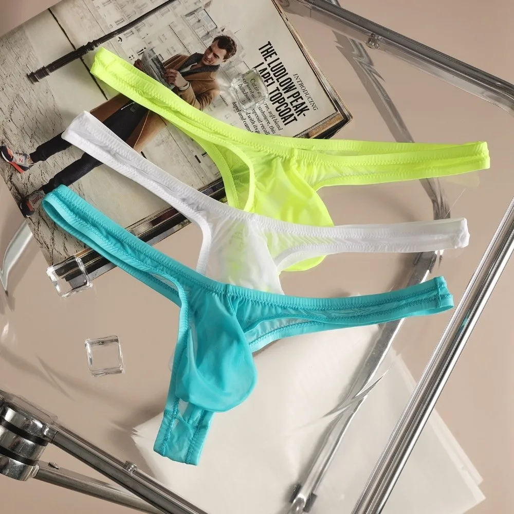 New Ultra-Thin Ice Silk G-String U Shape Breathable Fabric Mens Sheer Underwear Solid Color Low Waist Transparent Panties