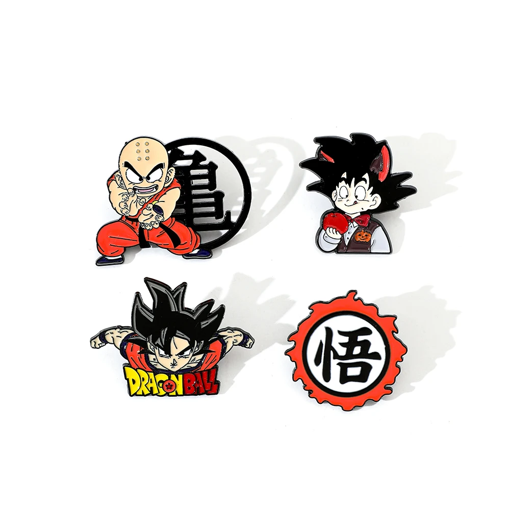 4 PCS Creative Brooch Cartoon personality krillin Metal Badge Girl Leash Dog Castle High Heels Accessory Gift For friends