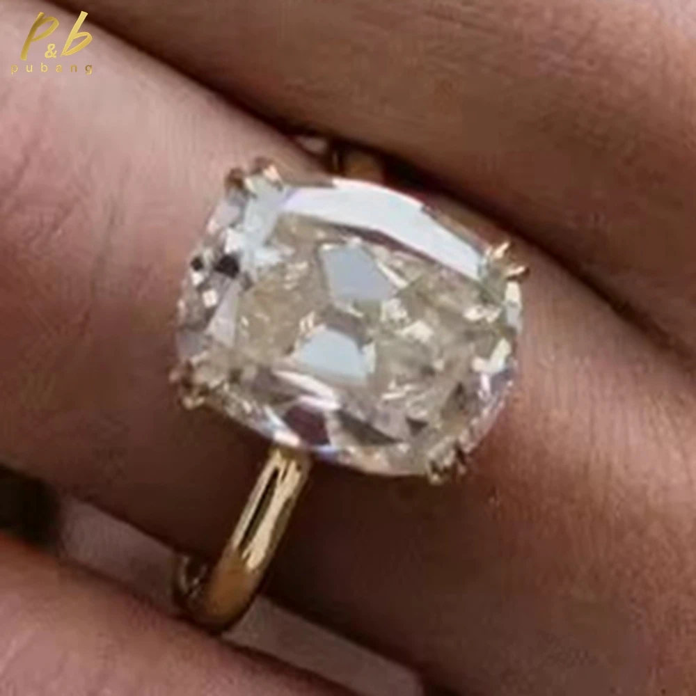

PuBang 3EX VVS1 D Color 9 Carat Old Mine Cut Moissanite Rings Solitaire Cathedral Band 10K Yellow Gold for Woman Engagement Gift