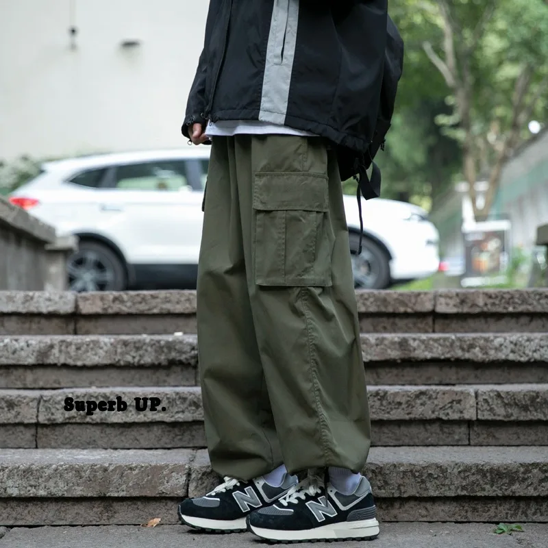 

Зеленый комбинезон в стиле милитари, мужские летние новые американские брюки High Street, красивые свободные прямые повседневные брюки с широкими штанинами