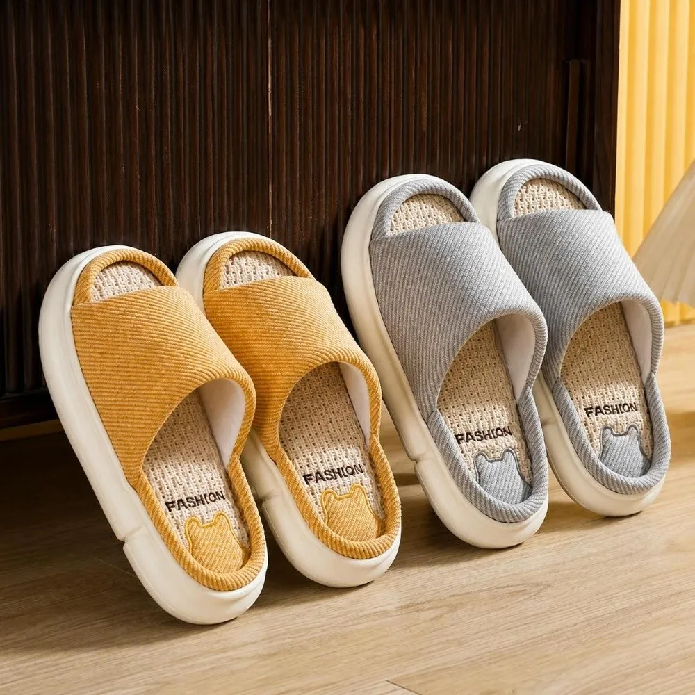 Breathable Women's Linen Slippers Anti-slip Soles Sweat-wicking Home Slippers Comfortable Wear-resistant Platform Slippers