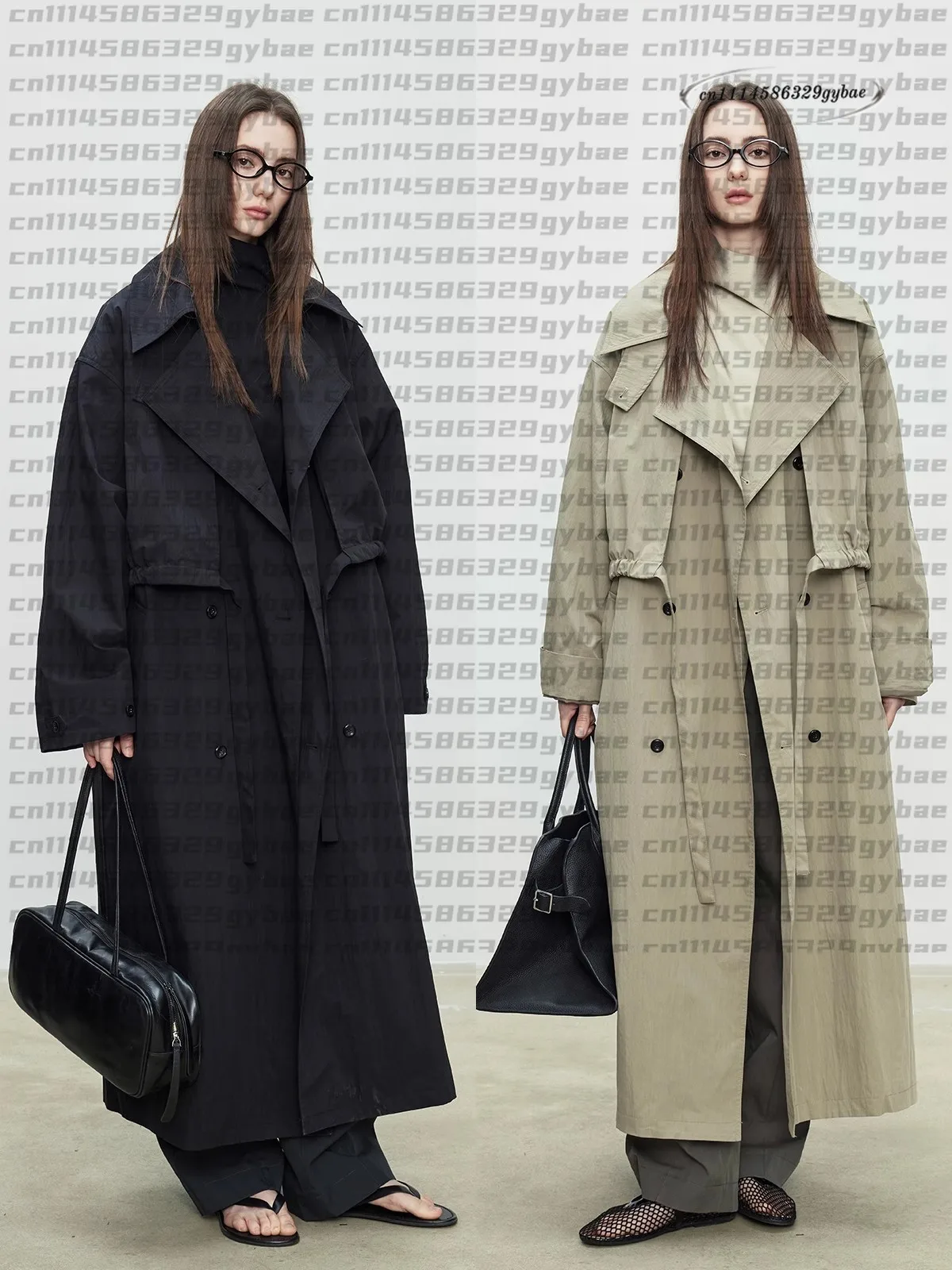 2026 Spring Autumn Oversized Khaki Long Trench Coat for Women Double Breasted Loose Casual European Fashion Overcoat 2025