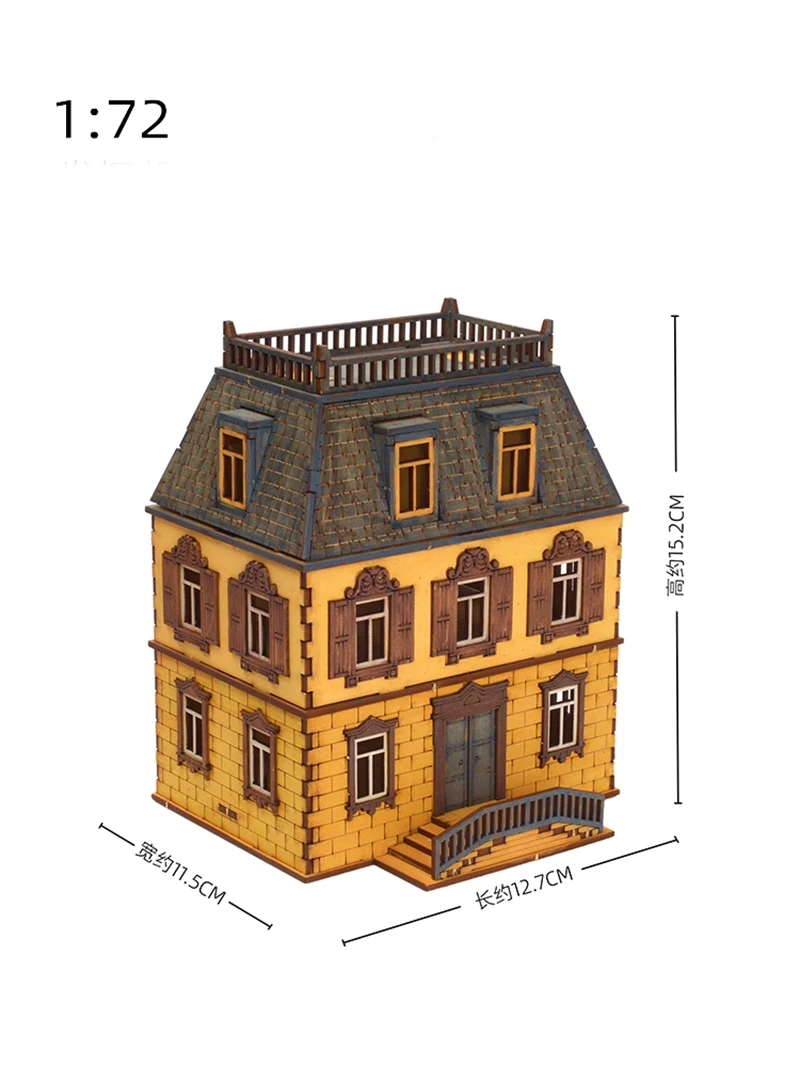 1/72 Two-Story Building Scene Wooden Assembly Model Ornament DI Handmade Gift Hobby Of Scene Making And Assembly