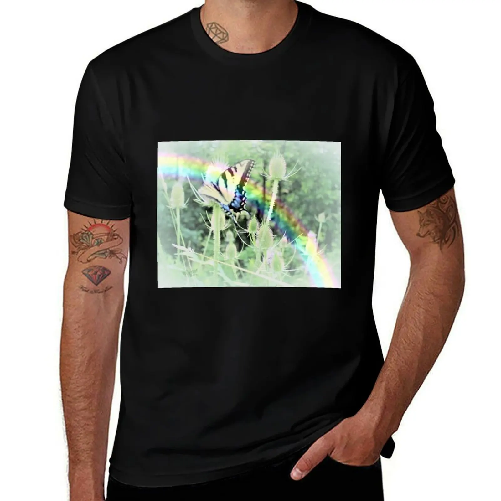 Swallowtail and Rainbow T-Shirt Sports Basic Short Sleeve T-Shirt