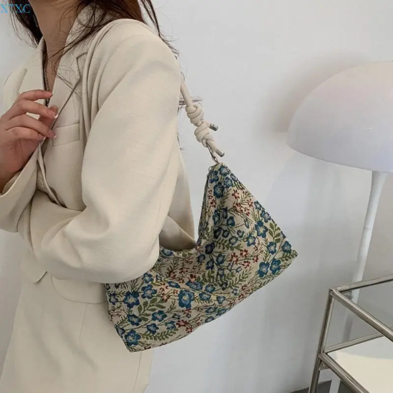 X7XC Women Underarm Bag with Adjusted Strap Ethnic Flower Crossbody Shoulder Handbag
