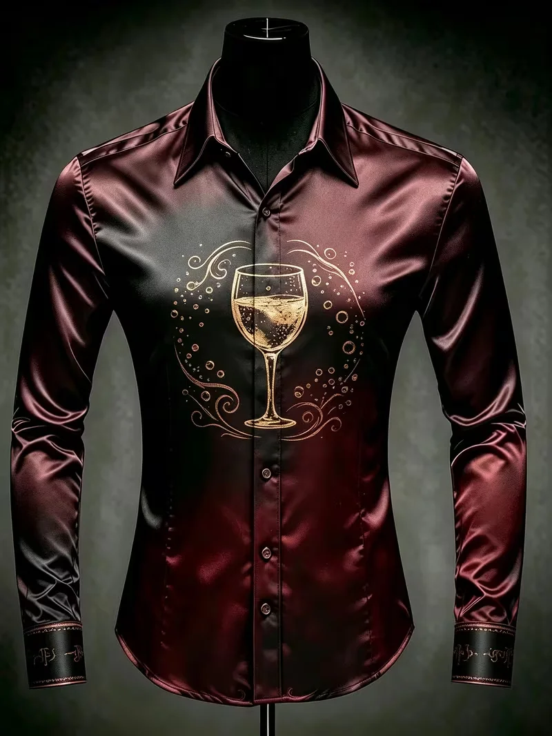 New men's trendy patchwork men's long sleeved shirt with diagonal stripes and checkerboard pattern casual lapel top