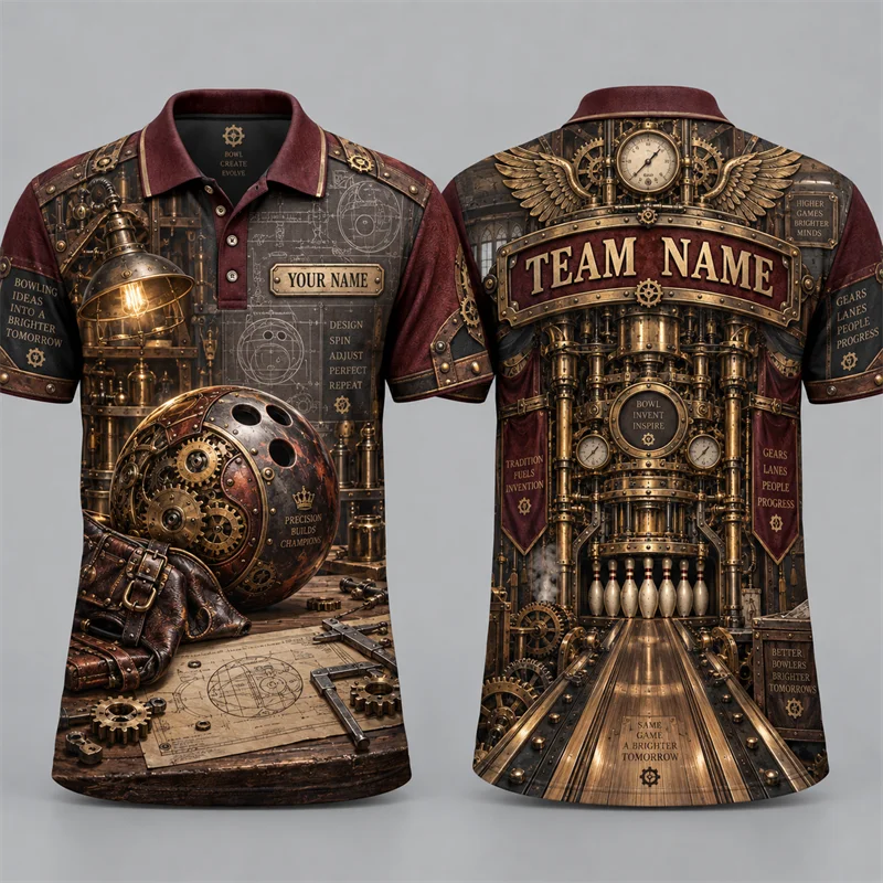 Custom Bowling Polo Shirt Personalized Name Team Name Vintage Graphic Short Sleeve Jersey League Tournament Sports Uniform Top