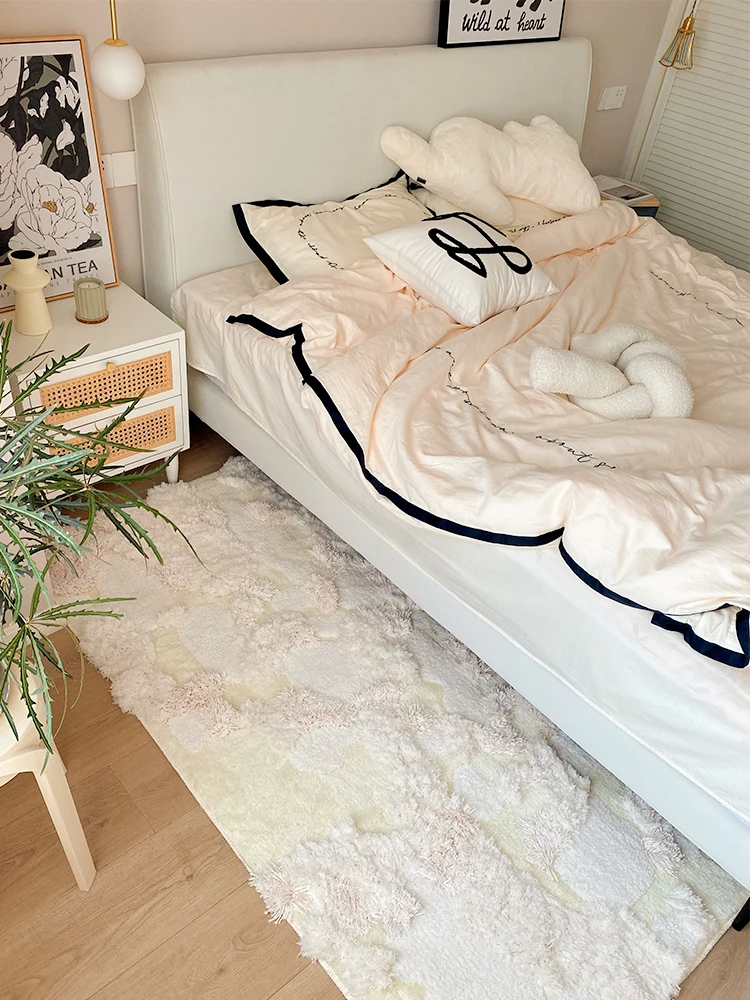 Beige White Thick Carpet for Living Room Light Luxury Soft Cloakroom Mat Modern Soft Bedroom Fluffy Rug Nordic Ins Carpets